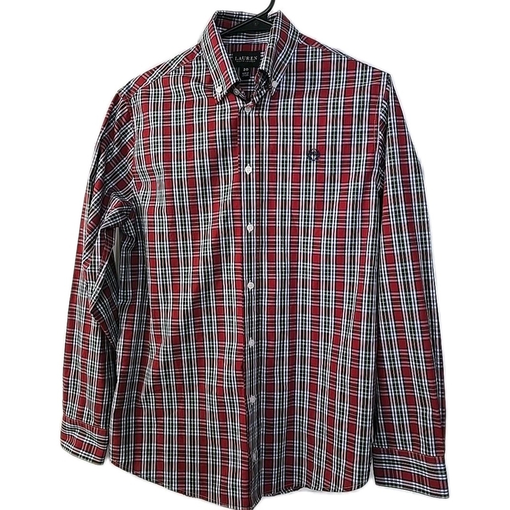 Lauren Ralph Lauren Button Down Long Sleeve Shirt Mens Size 20 M Red‎ Green Blue